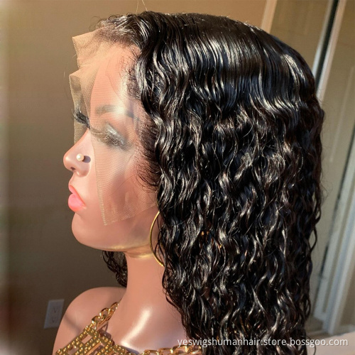 Wholesale Hd Full Lace Frontal Wig For Black Women Water Wave Raw Brazilian Virgin Human Hair Transparent Lace Front Wig Vendor